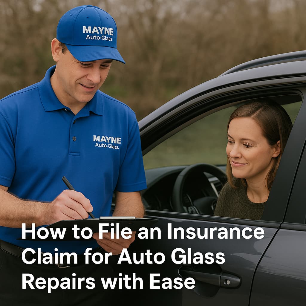 Mayne Auto Glass technician assisting a Cranbrook BC driver with an insurance claim for windshield repair